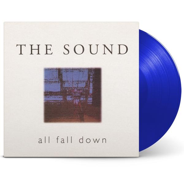 Albumcover mit Text "THE SOUND" und "all fall down" sowie einer blauen Schallplatte.