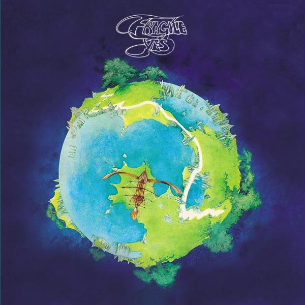 Cover-Art für das Album 'Fragile' von Yes. Es zeigt einen globusartigen Planeten mit einem fliegenden Wesen.