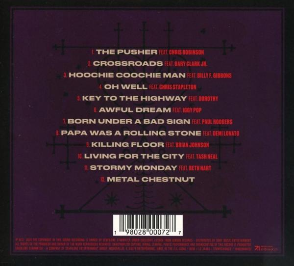 CD-Cover mit Titelliste auf lila Hintergrund, Text und Logo.