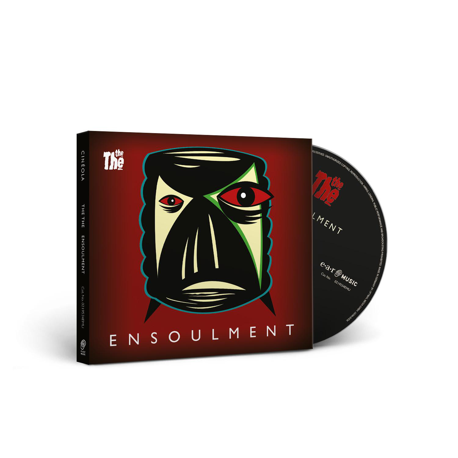 CD-Hülle mit abstraktem Gesichtsdesign. CD liegt daneben auf weißem Hintergrund.