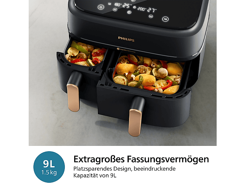 Philips NA352/00 Heißluftfritteuse mit zwei Körben 3 l + 6 l, 2750 Watt, Schwarz — Foto 5 von 5