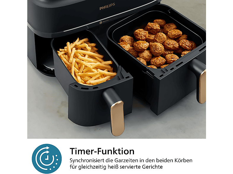 Philips NA352/00 Heißluftfritteuse mit zwei Körben 3 l + 6 l, 2750 Watt, Schwarz — Foto 4 von 5