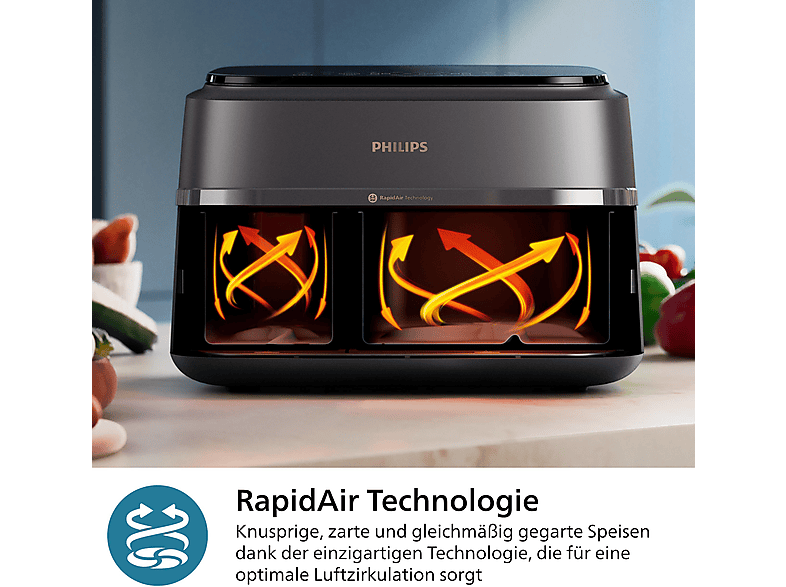 Philips NA352/00 Heißluftfritteuse mit zwei Körben 3 l + 6 l, 2750 Watt, Schwarz — Foto 3 von 5