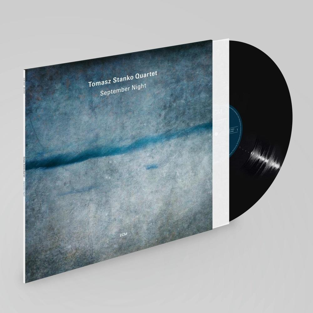 Vinyl-Schallplattenhülle mit abstrakter Kunst und der schwarzen Schallplatte.