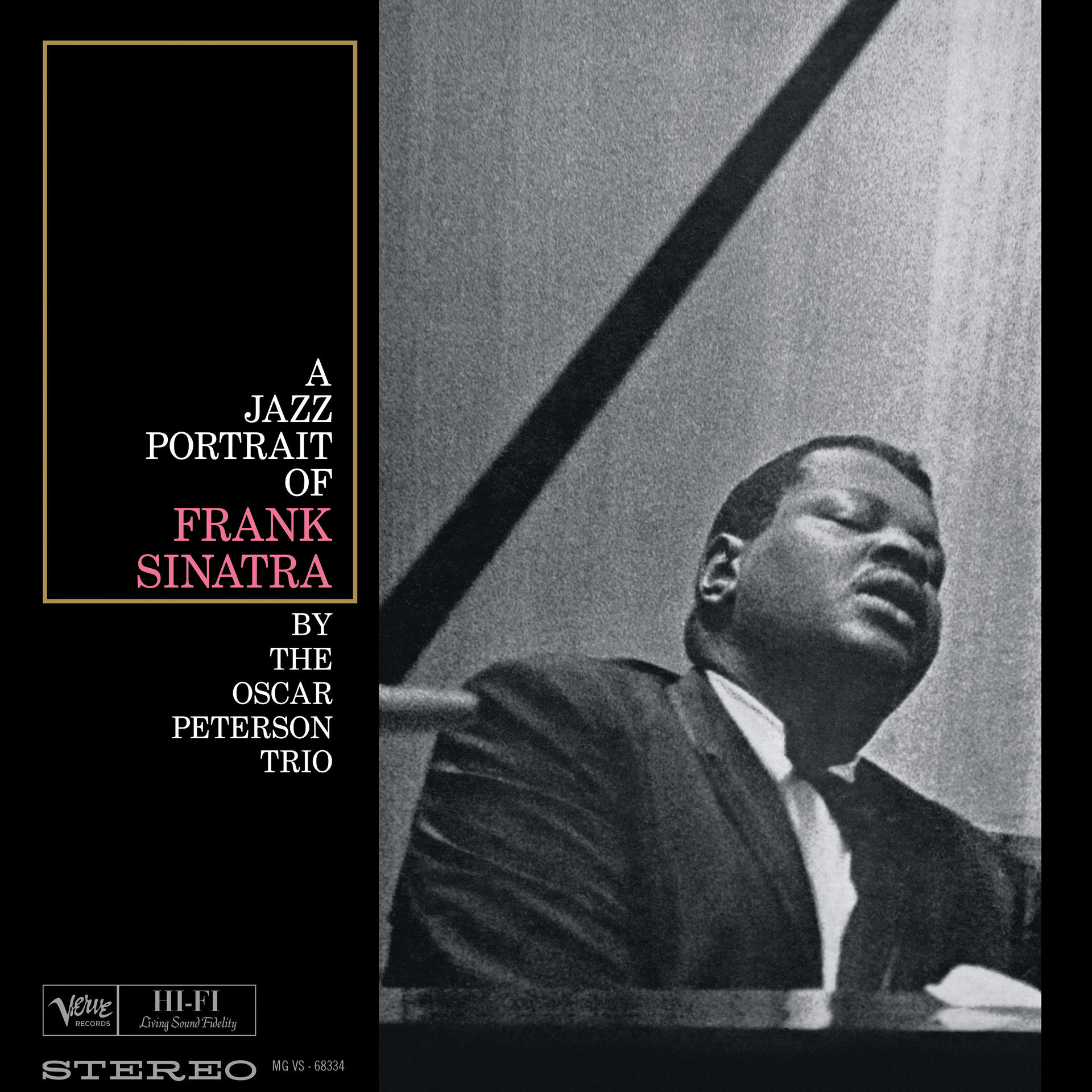 Albumcover von Frank Sinatra vom Oscar Peterson Trio. Schwarzweißfoto von Sinatra und Text.