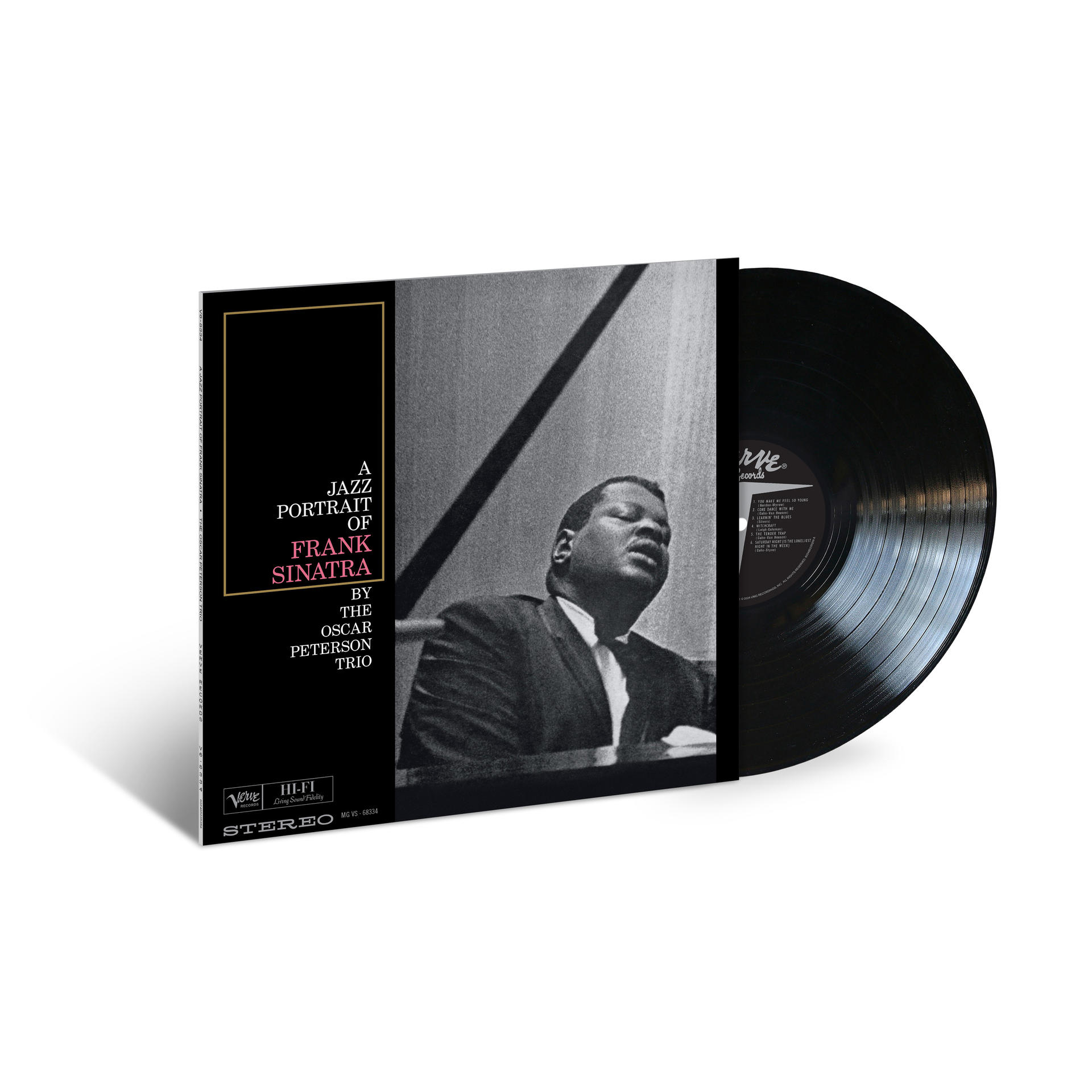 Jazz-Albumcover mit Frank Sinatra-Bild und schwarzer Vinyl-Schallplatte.