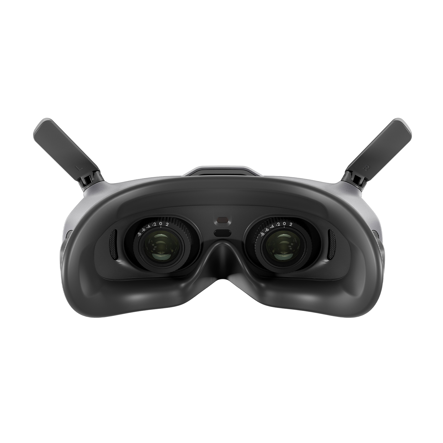 Cuffie VR nere con due lenti e due antenne che si estendono dalla parte superiore, angolate ai lati.