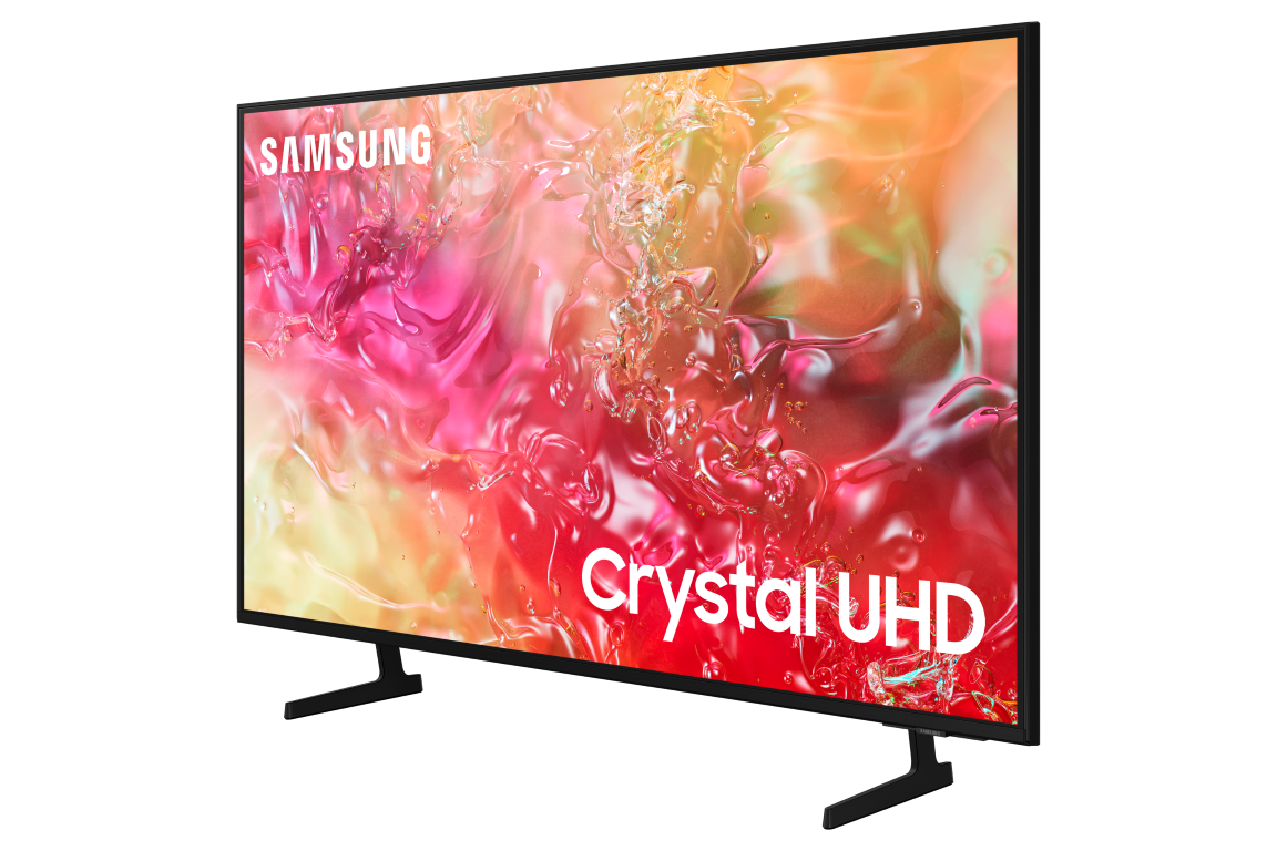 Siyah arka planda Samsung Crystal UHD TV. Samsung logosu ve Crystal UHD metni görünür.