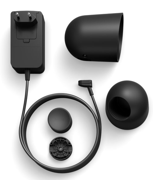 Widok z tyłu monitora, ciemnoszary z logo u góry. Widoczne są różne porty połączeniowe.