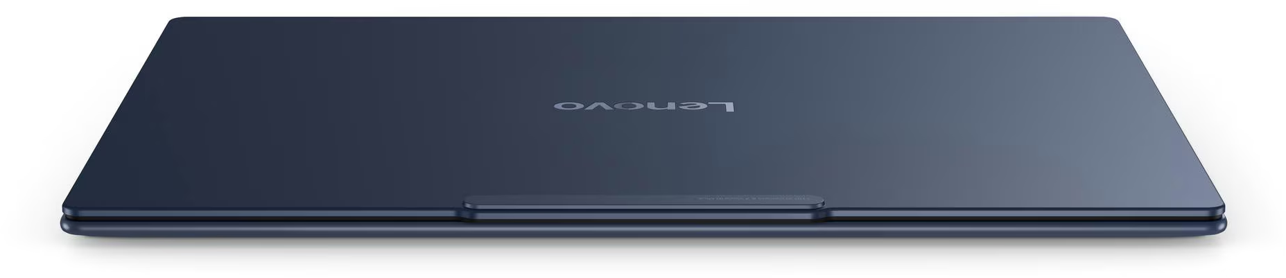 Blauer Lenovo-Laptop geschlossen. Das Logo ist sichtbar. Weißer Hintergrund.