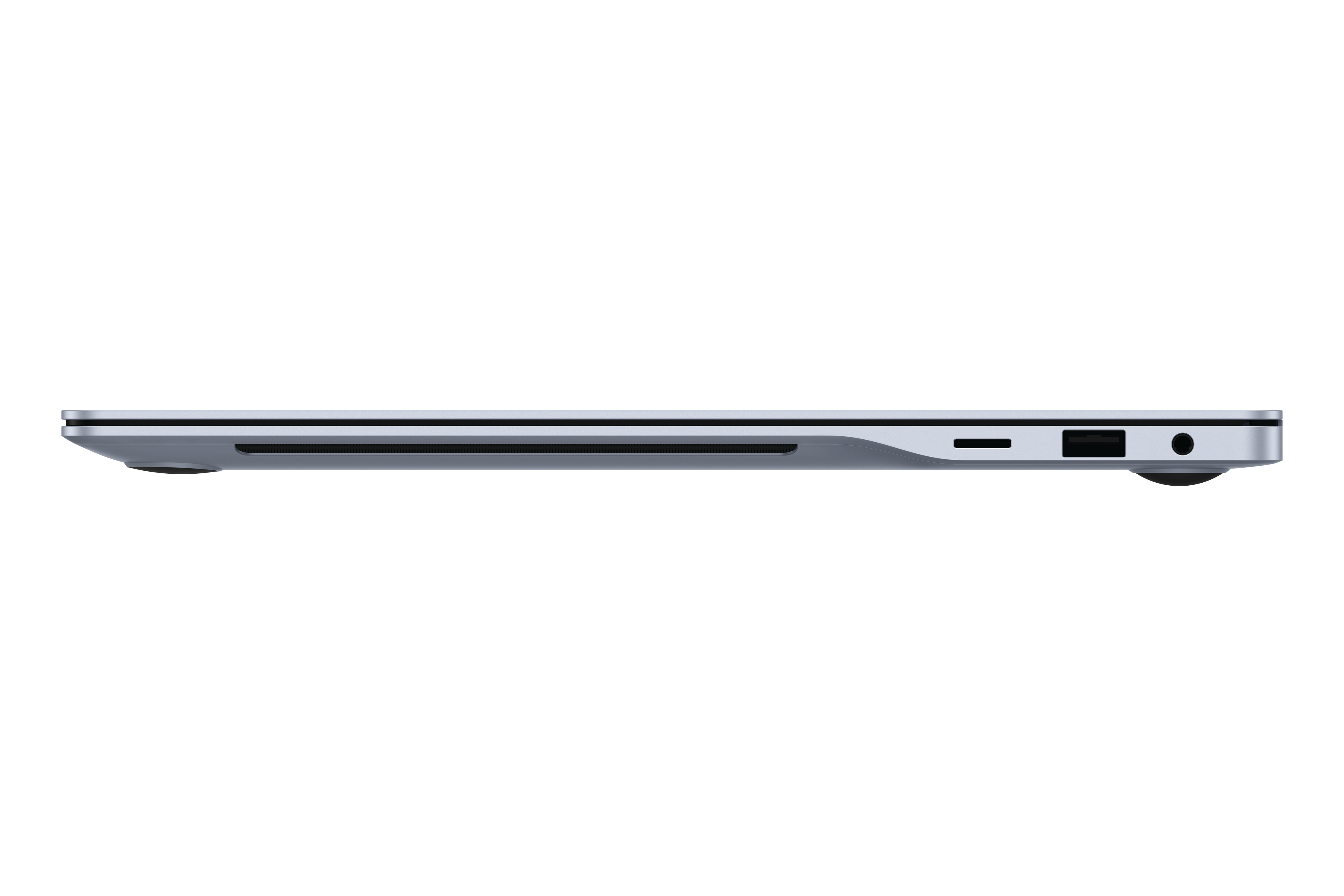 Seitenansicht eines geschlossenen, hellblauen Laptop-Computers.