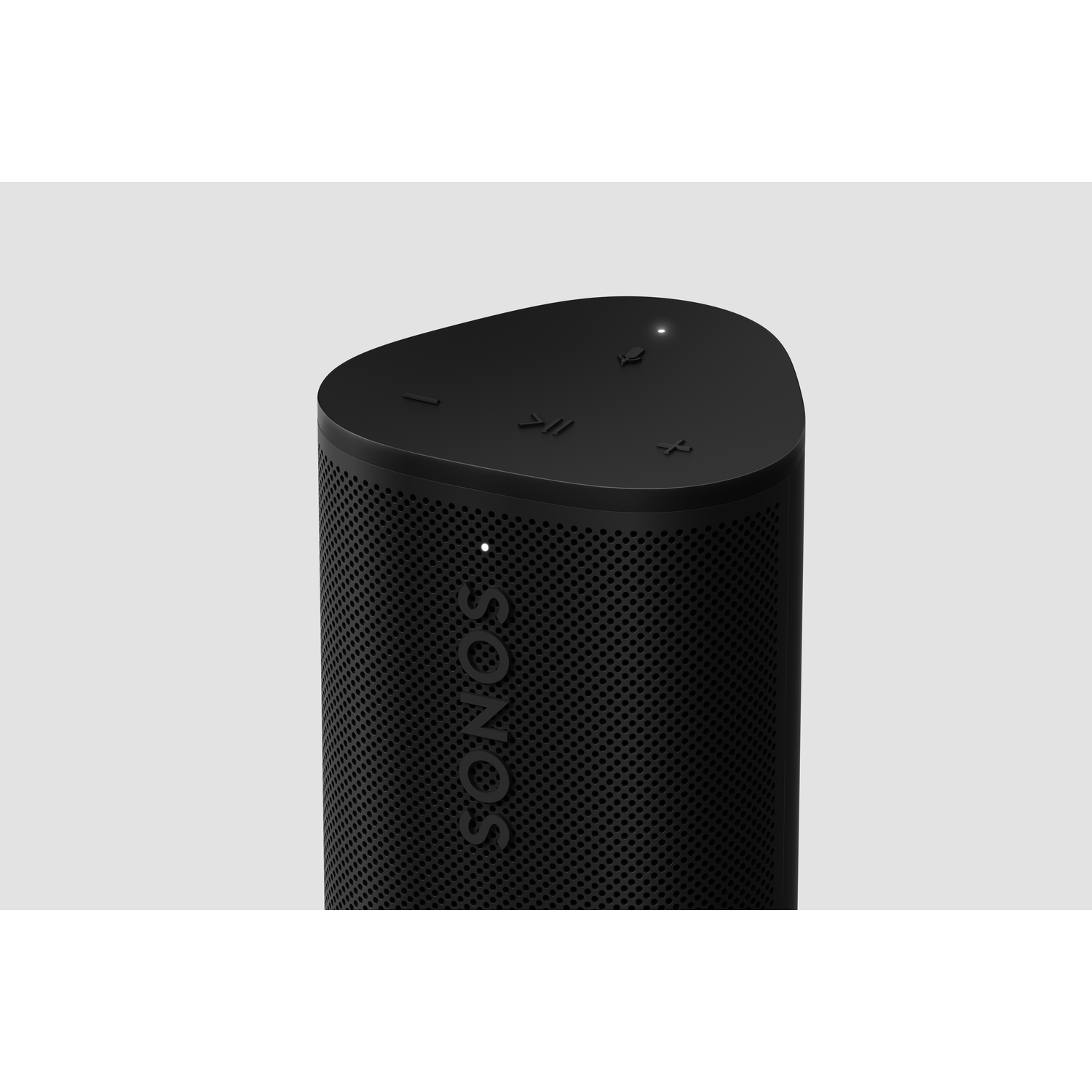 Een zwarte Sonos-luidspreker met knoppen bovenop. Het Sonos-logo is zichtbaar.