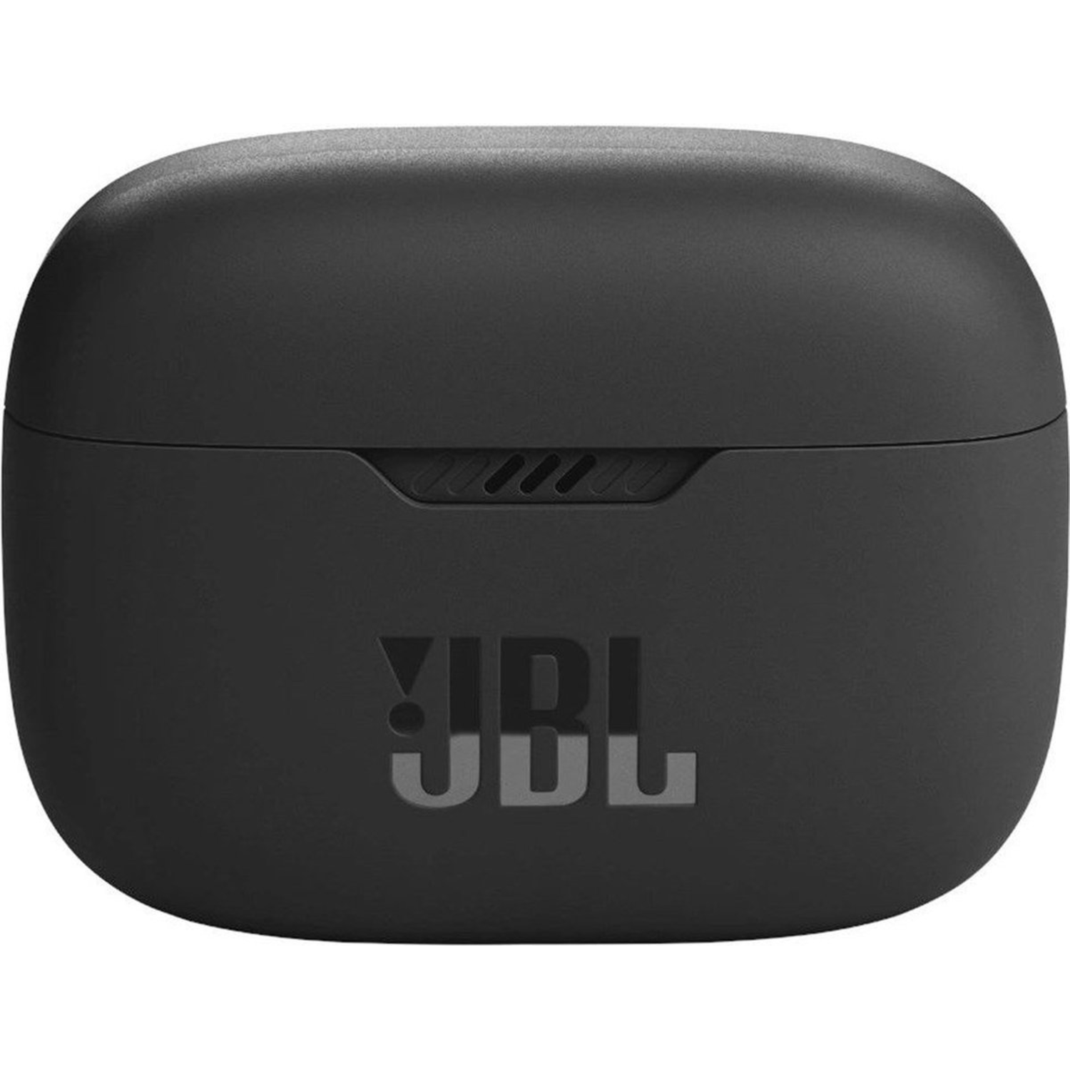 Een zwarte oplaadcase voor JBL-oordopjes. De merknaam is prominent aanwezig.