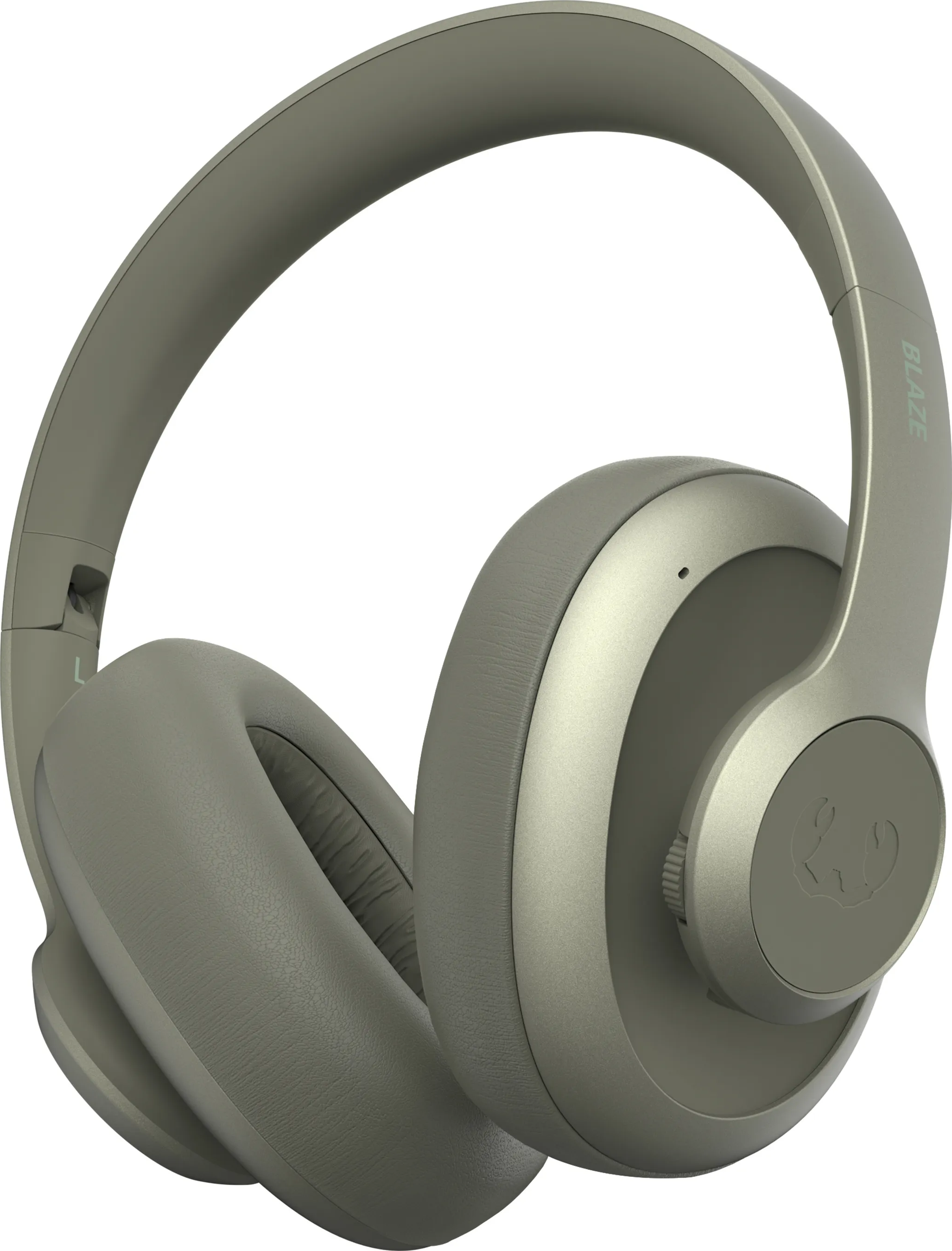 Casque gris avec un design courbé, affichant le logo Blaze sur le côté.