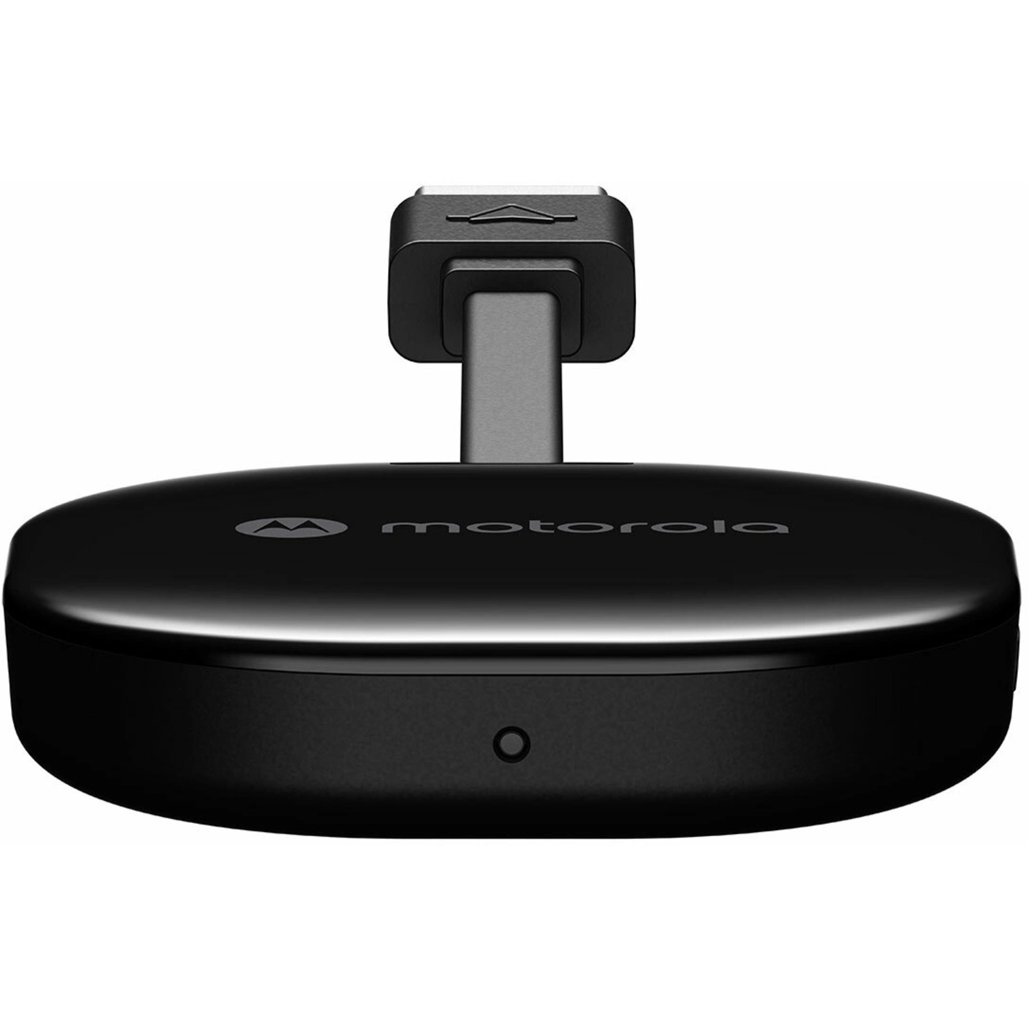 Black Motorola device. A charging port is visible. White background.