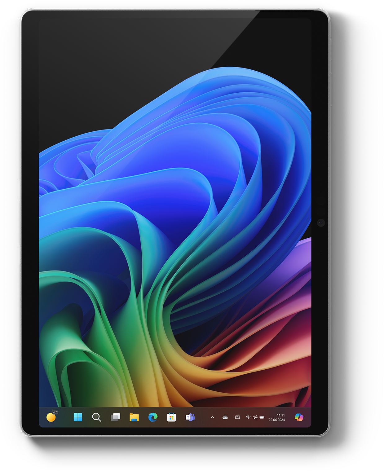 Tablet mit buntem, abstraktem Hintergrund auf dem Bildschirm.