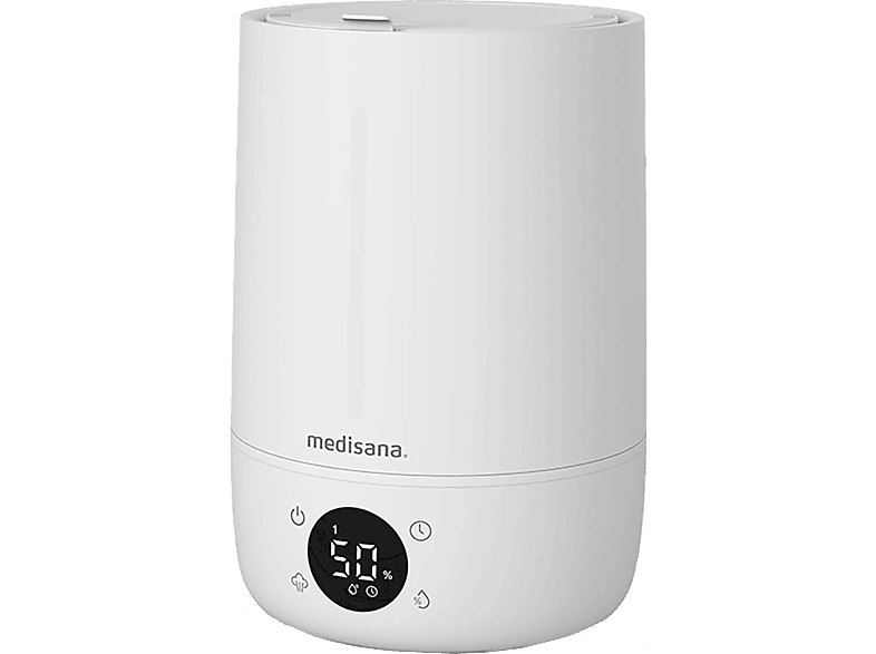 Humidificador - Medisana AH 663, 4.5 l, 30 m², Ultrasónico, Silencioso, Pantalla LED, Temporizador, Blanco