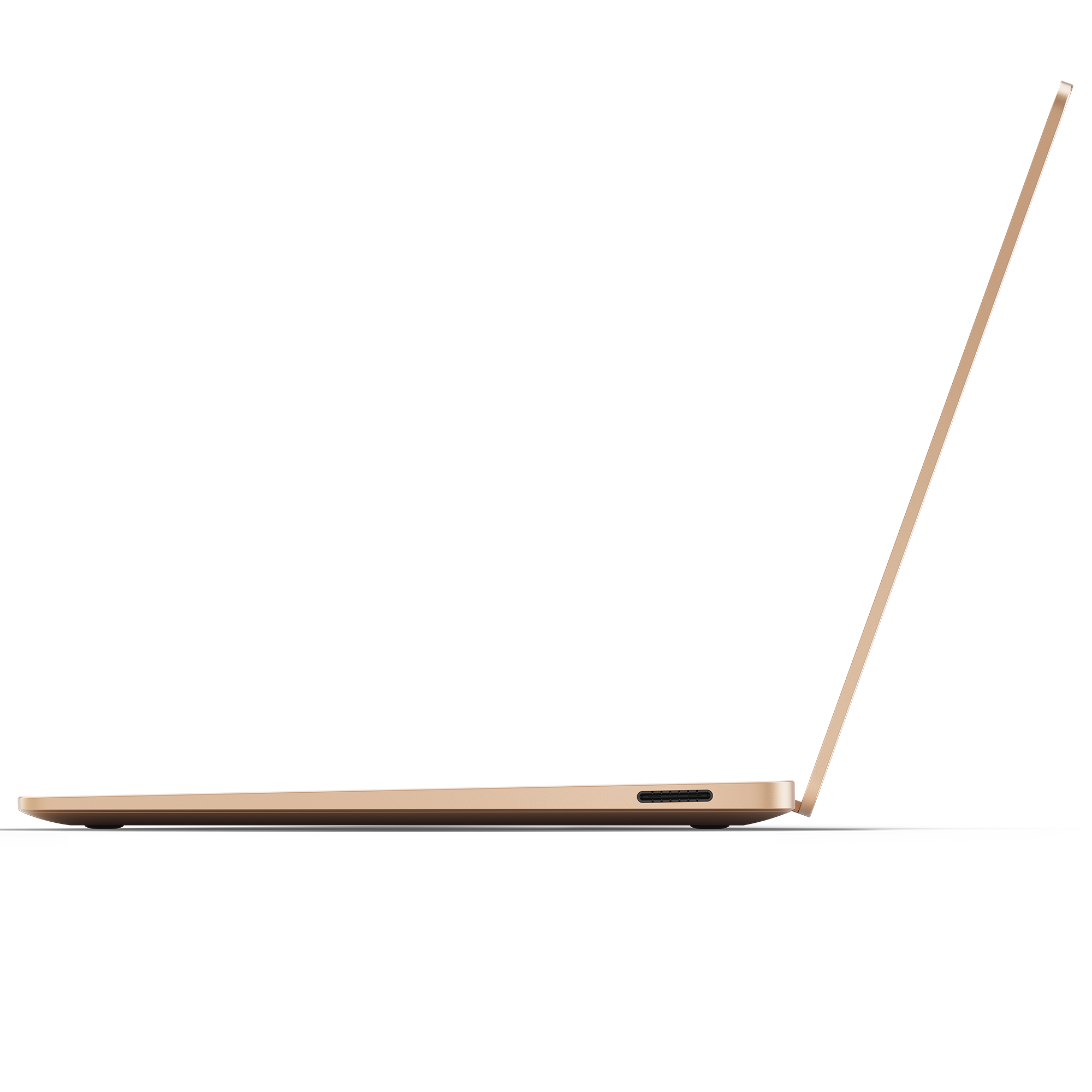 Goldener Laptop-Umriss auf schwarzem Hintergrund, mit offenem Bildschirm und Anschlüssen.