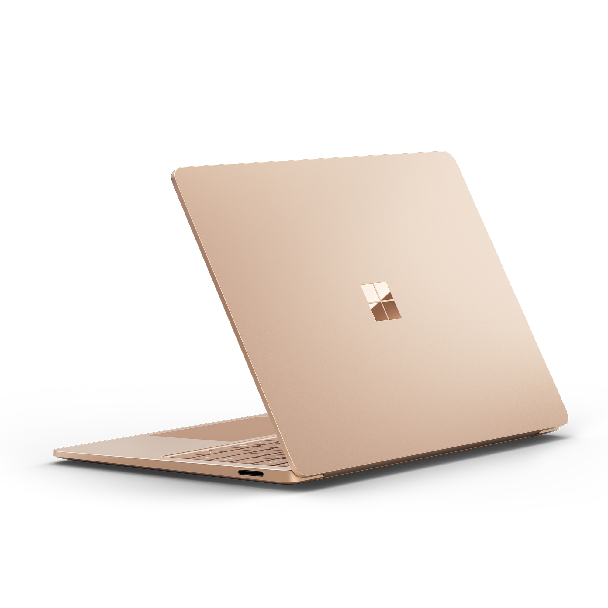 Goldener Laptop von hinten. Der Bildschirm ist leicht geöffnet.