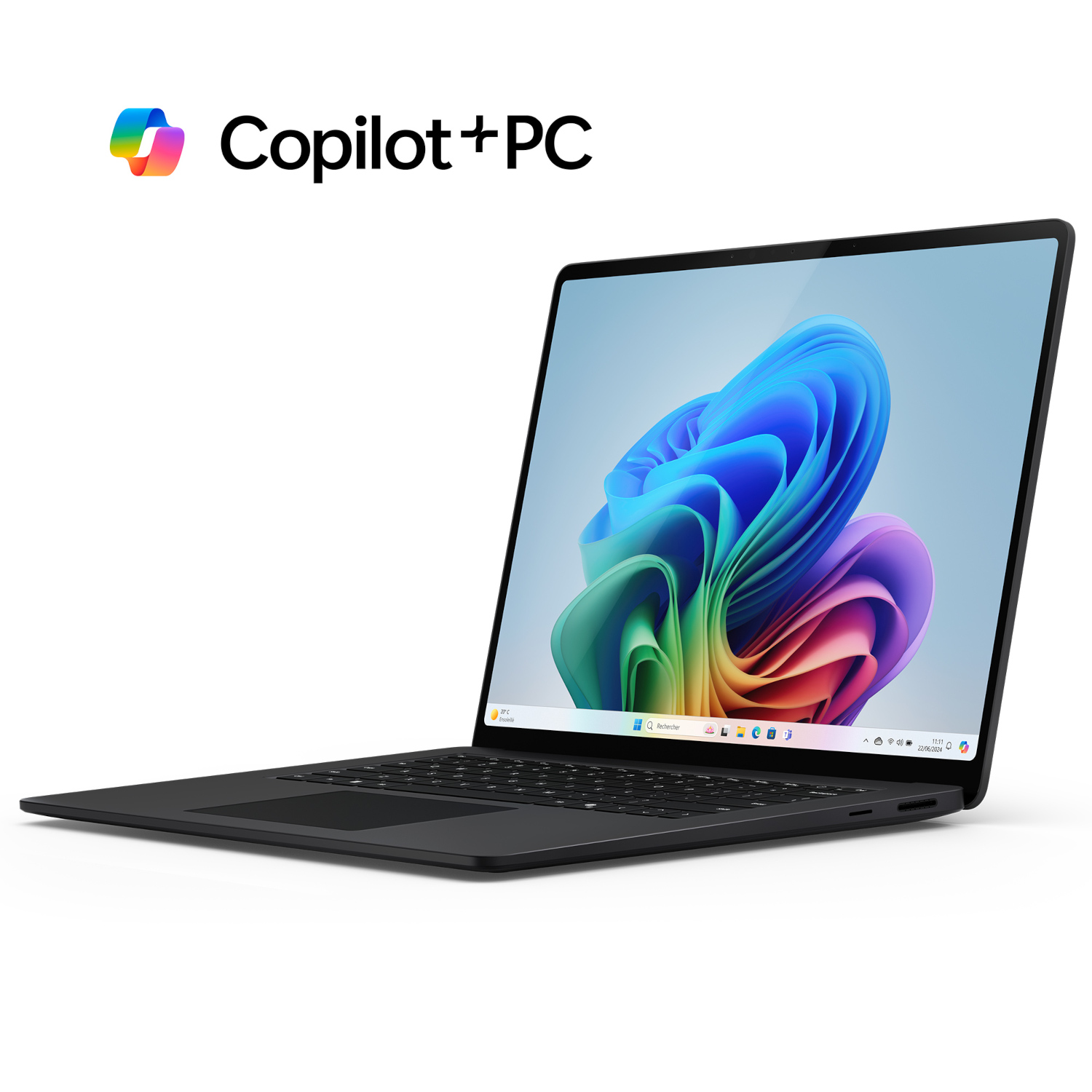 Laptop met een kleurrijke, abstracte achtergrond, zilver van kleur.