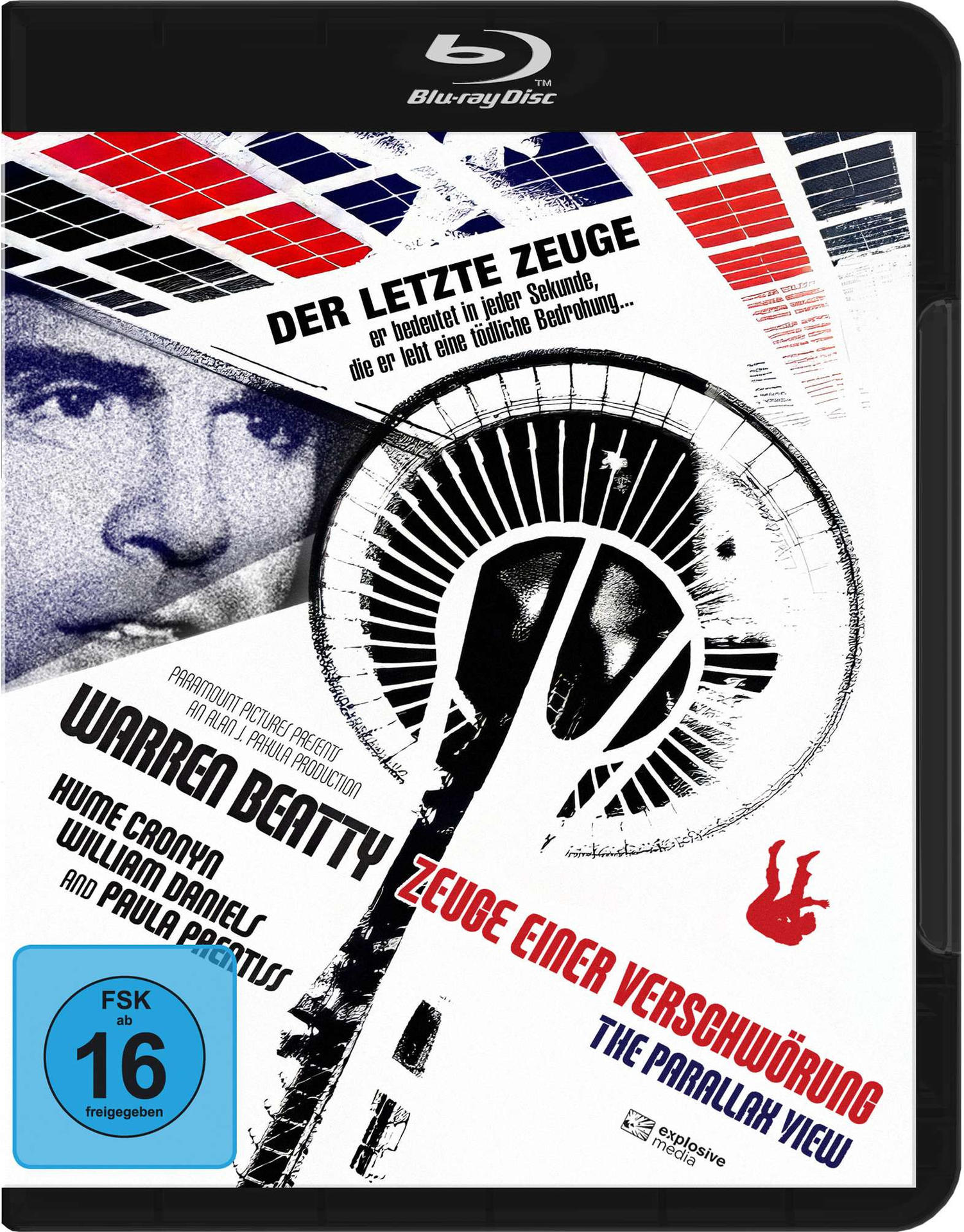 Filmplakat: Gesicht eines Mannes, Titel und Grafik einer fallenden Person. Blu-ray Disc.