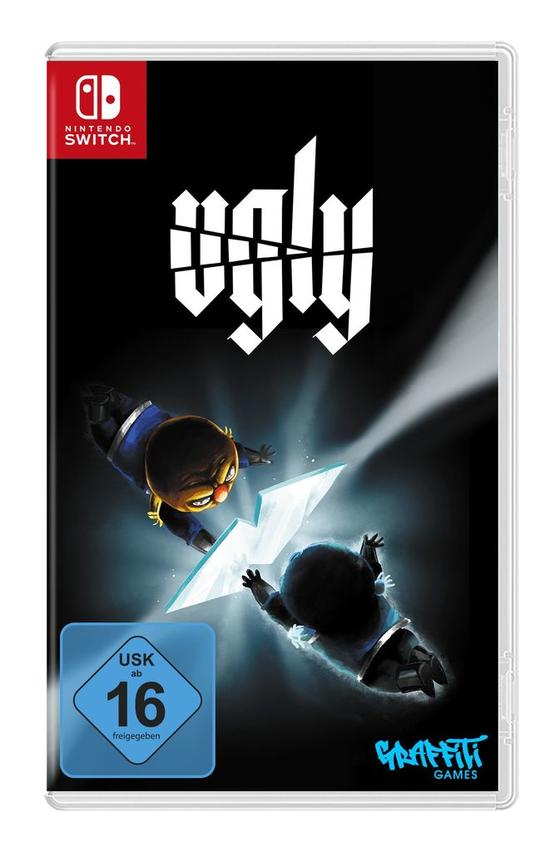 Nintendo Switch Spielhülle für 'Ugly'. Es zeigt zwei Charaktere mit einem blauen X-förmigen Design.