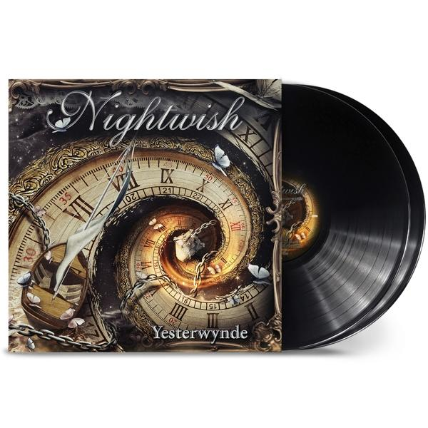 Nightwish Albumcover. Vinylplatten liegen daneben. Weißer Hintergrund.