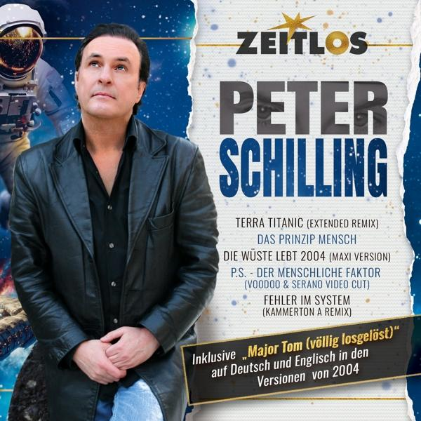 Albumcover von Peter Schilling, mit einem Mann in schwarzer Jacke und Weltraumhintergrund.