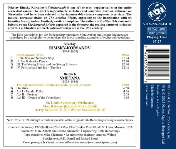 Rückseite einer CD mit Text über den Künstler Nikolai Rimsky-Korsakov und sein Werk Scheherazade.