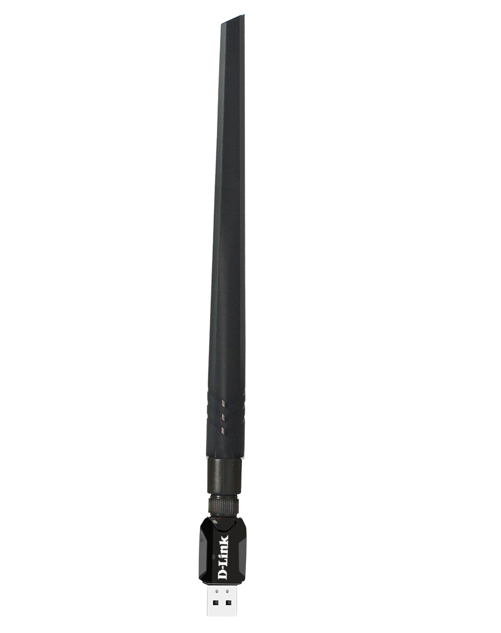 Eine schwarze USB-Antenne mit D-Link-Logo wird gezeigt.