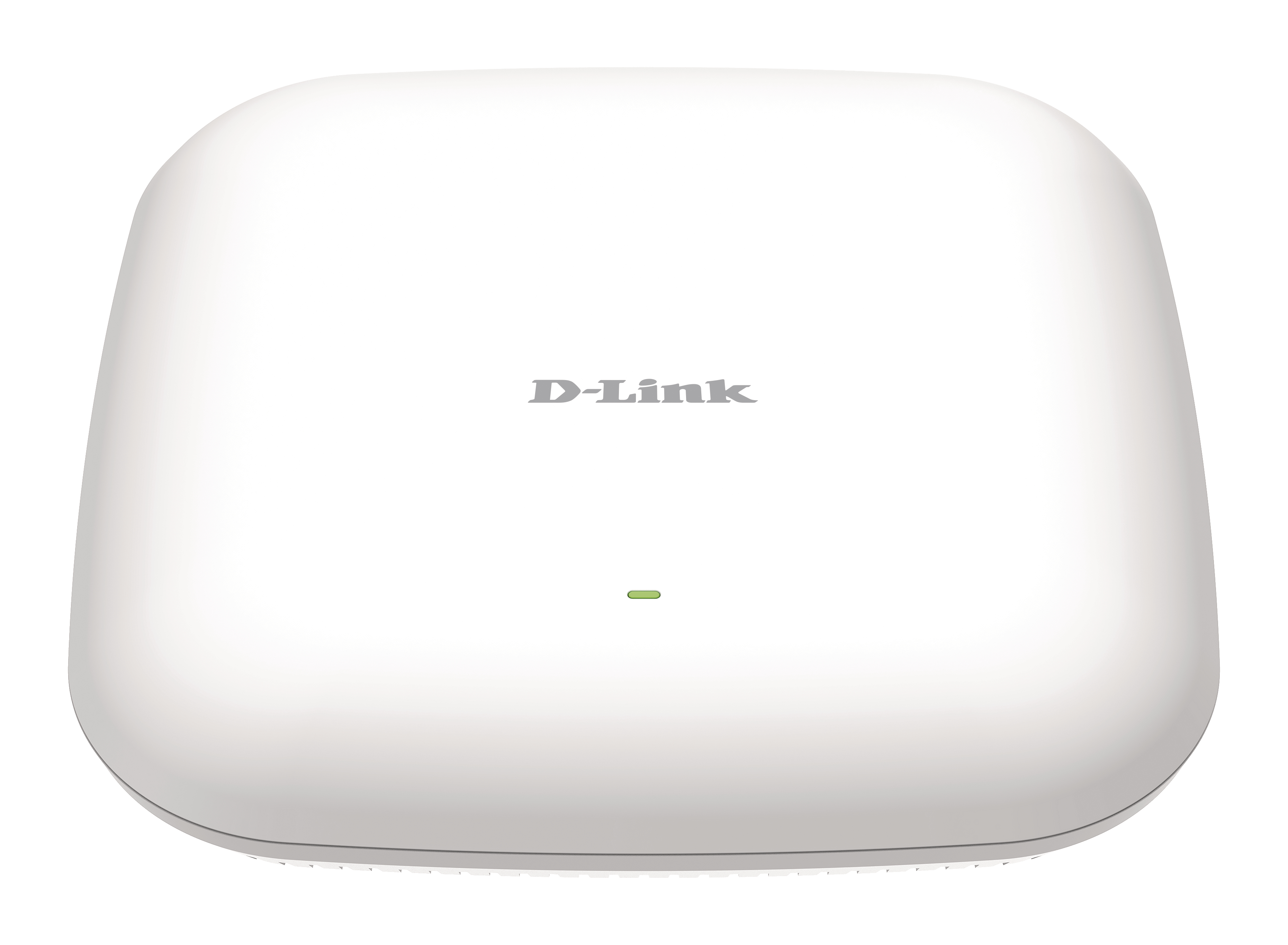 Ein weißer D-Link Router mit einem grünen Licht auf weißem Hintergrund.
