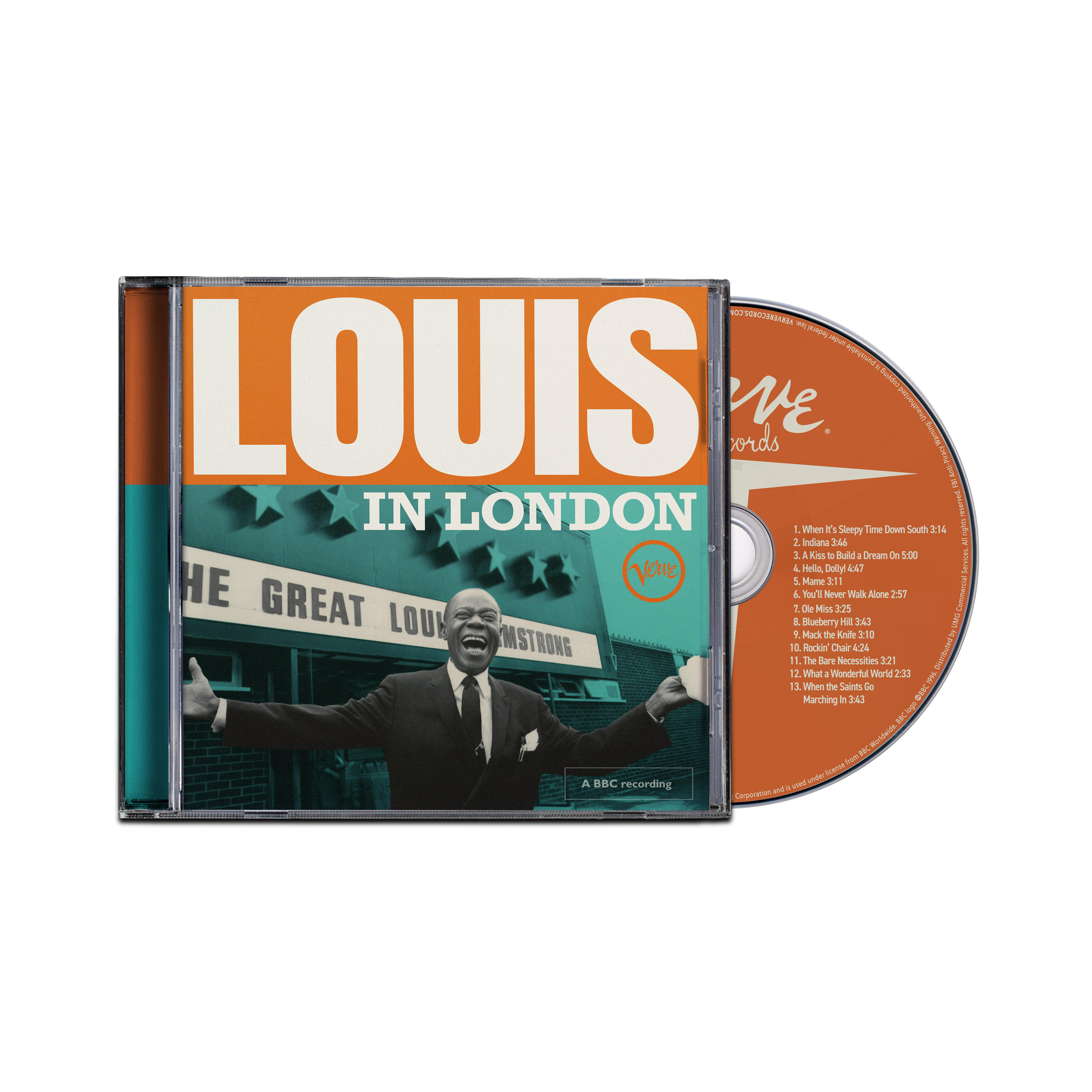 Albumcover von Louis Armstrong, 'Louis in London', mit einer CD.