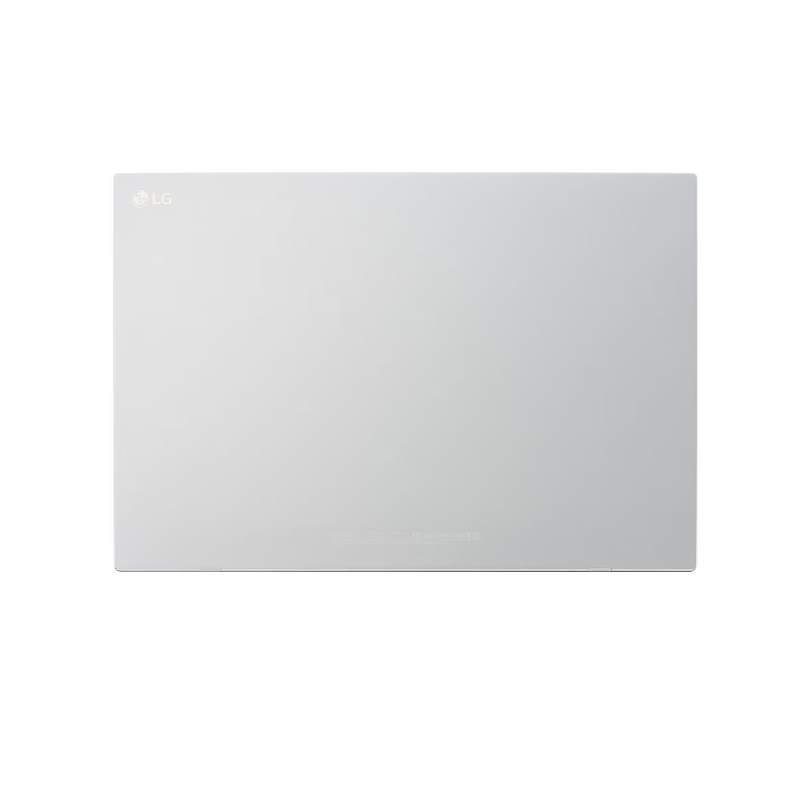 La parte trasera de un portátil LG plateado, con el logotipo de LG y un diseño minimalista.