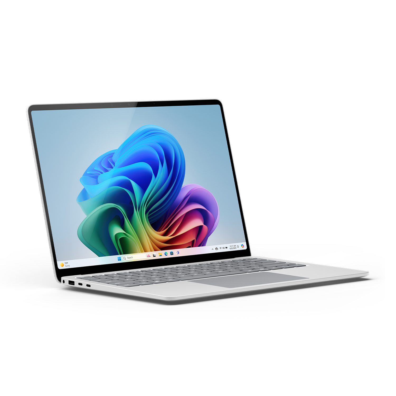 Laptop con schermo colorato. Sfondo bianco.