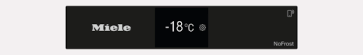 Ein Miele-Display zeigt die Temperatur als -18°C und das Wort NoFrost an.