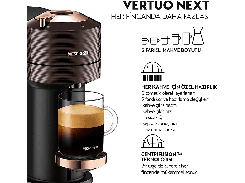 NESPRESSO Vertuo Next Premium Kapsüllü Kahve Makinesi Kahverengi