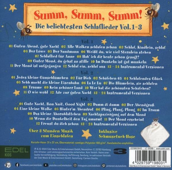 Rückseite einer CD-Hülle mit Text und einem Hasenbild. Text auf Deutsch.