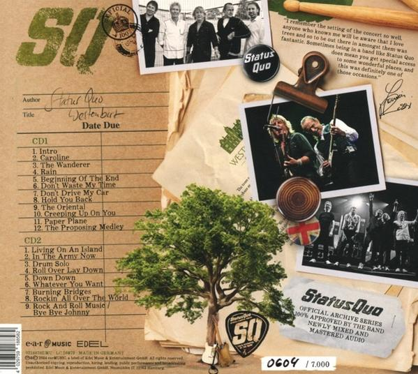 Status Quo Albumcover mit Bandfotos und Text.
