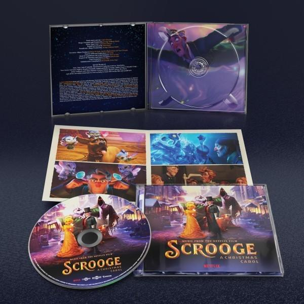 Ein "Scrooge: A Christmas Carol" CD-Set mit Booklet und Hülle.