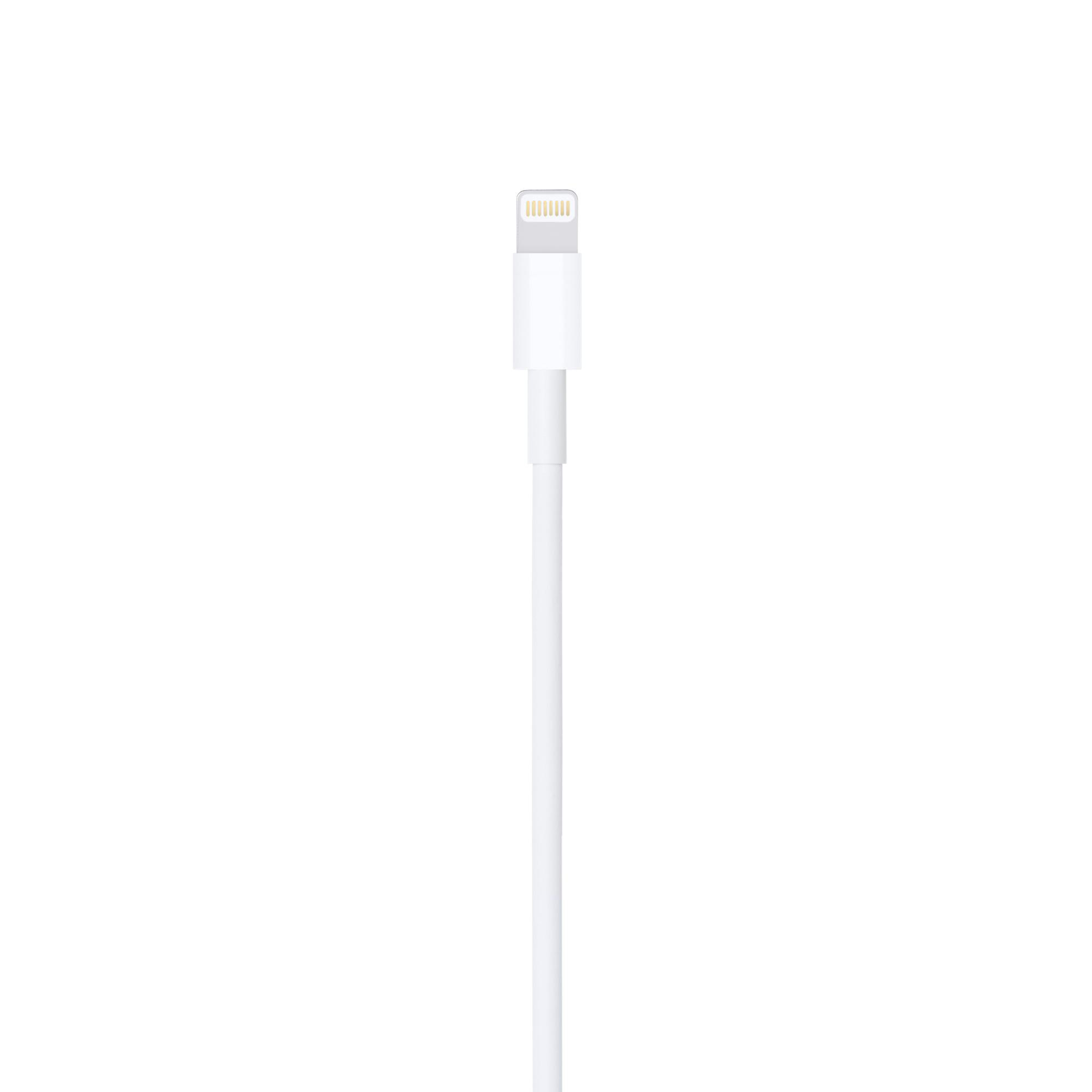 Weißes Ladekabel mit Lightning-Anschluss auf weißem Hintergrund.