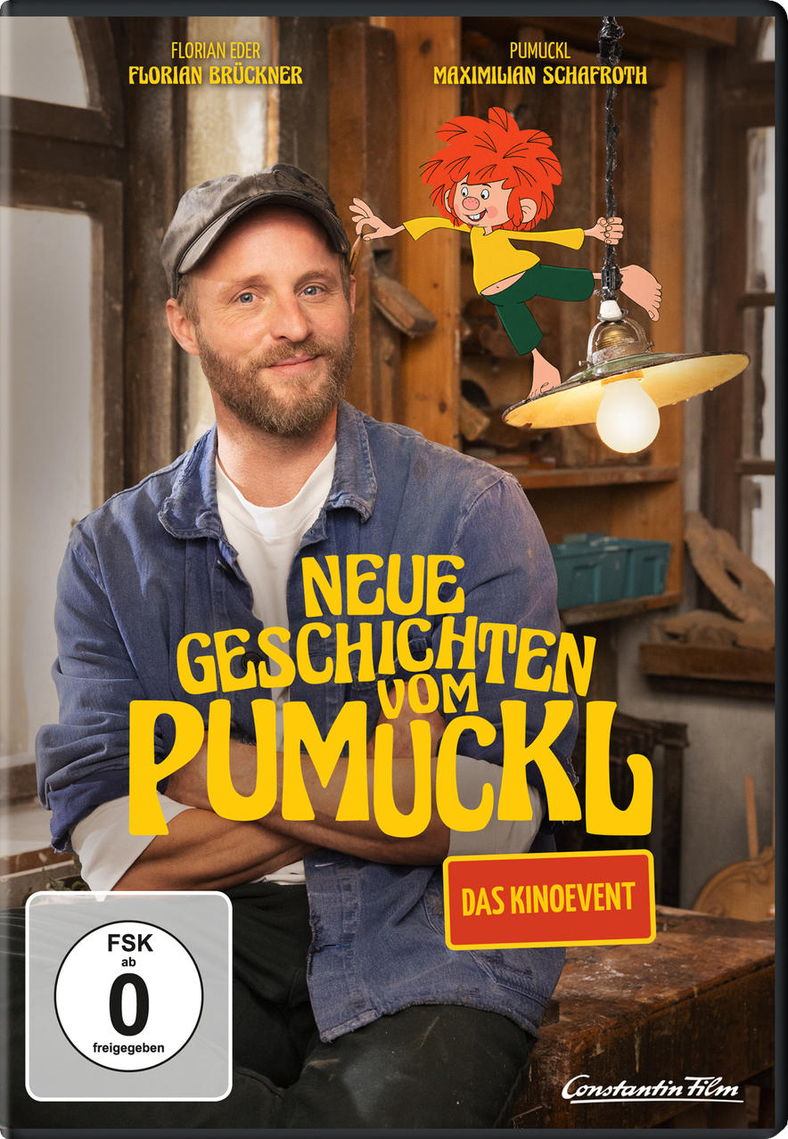 DVD-Cover mit einem Mann und einer Cartoonfigur. Text lautet 'Neue Geschichten vom Pumuckl'.