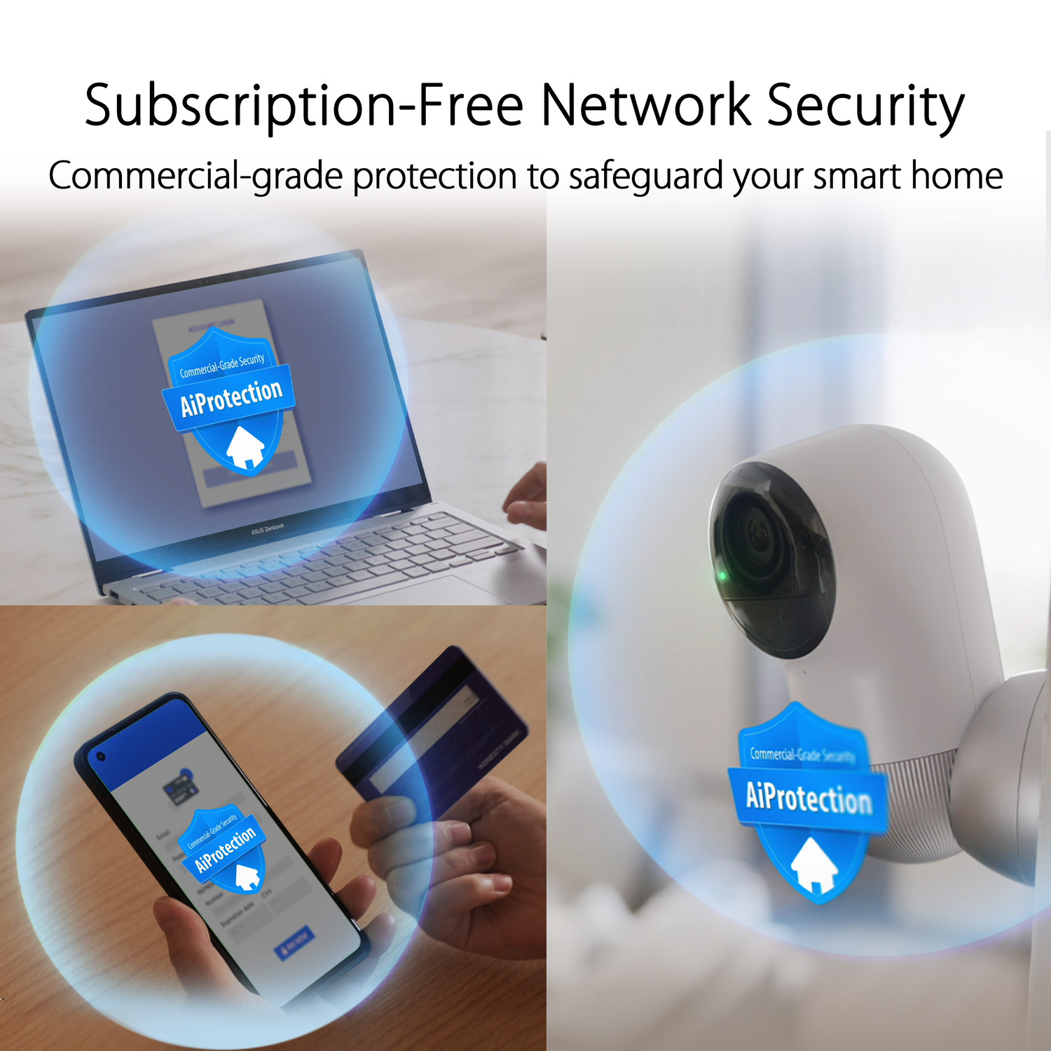 Image d'un ordinateur portable, smartphone et caméra de sécurité. Protection IA