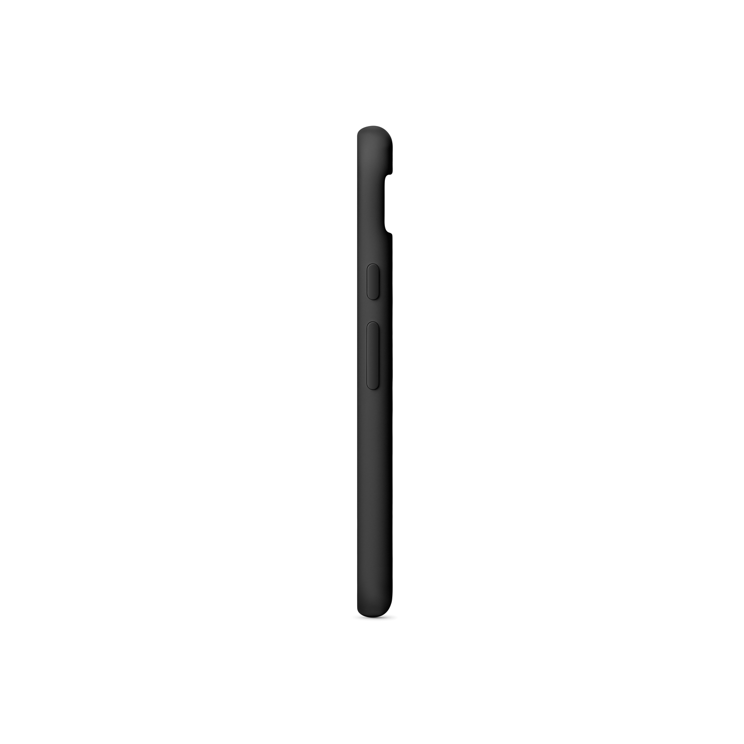 Une vue latérale d'une coque de téléphone noire avec des boutons sur le côté.