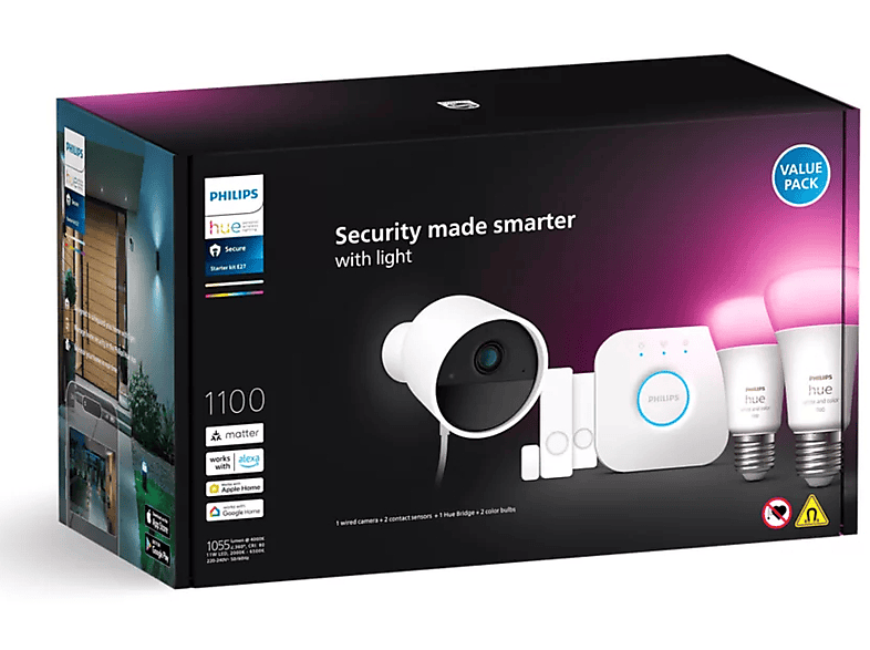 Zestaw startowy PHILIPS HUE Secure (kamera, 2 czujniki, 2 żarówki, mostek) – zdjęcie 3