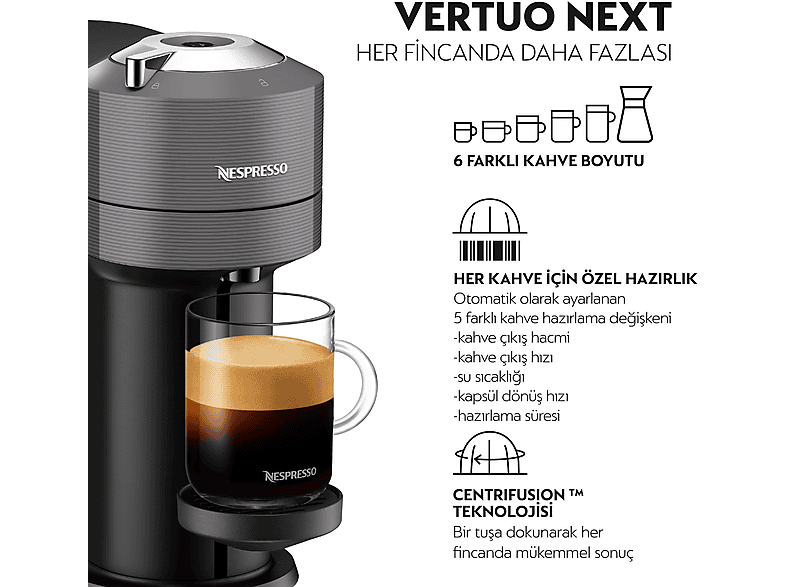 NESPRESSO Vertuo Next Kapsüllü Kahve Makinesi Gri_1