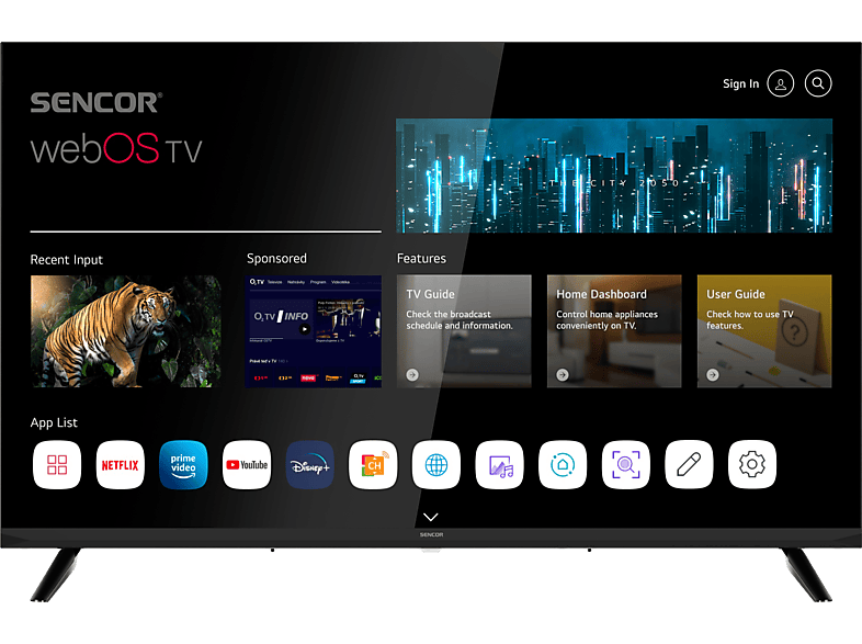 SENCOR SLE 32S802TCSB HD SMART LCD TV, webOS, fekete, 80 cm