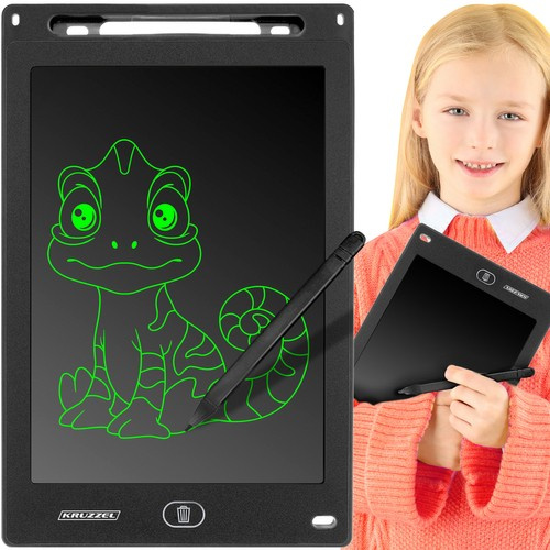Dziecko trzymające cyfrową tabletę do rysowania. Pokazuje rysunek jaszczurki.