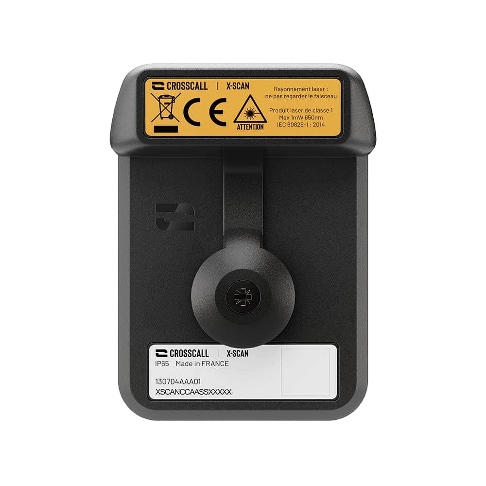 Appareil noir avec boutons et lumière, avertissements CE et radiation.