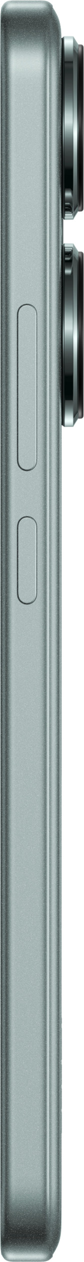 Widok z boku srebrnego telefonu z przyciskiem zasilania i regulacją głośności.