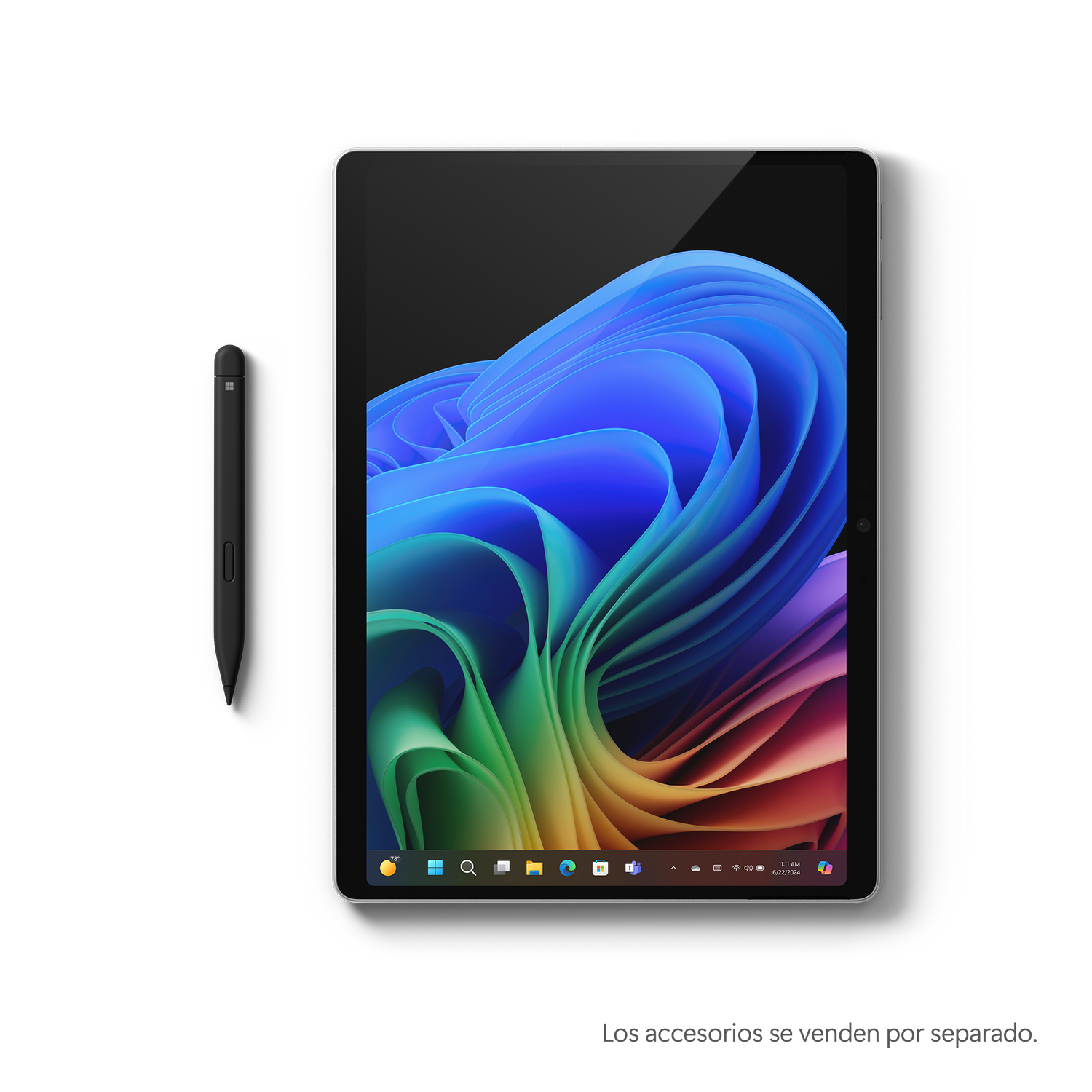 Tableta con pantalla colorida y lápiz negro al lado.